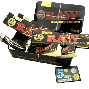 Raw Black Classic Metal Tin Gift Set King Size Paper Tips @ namasteji.co.uk